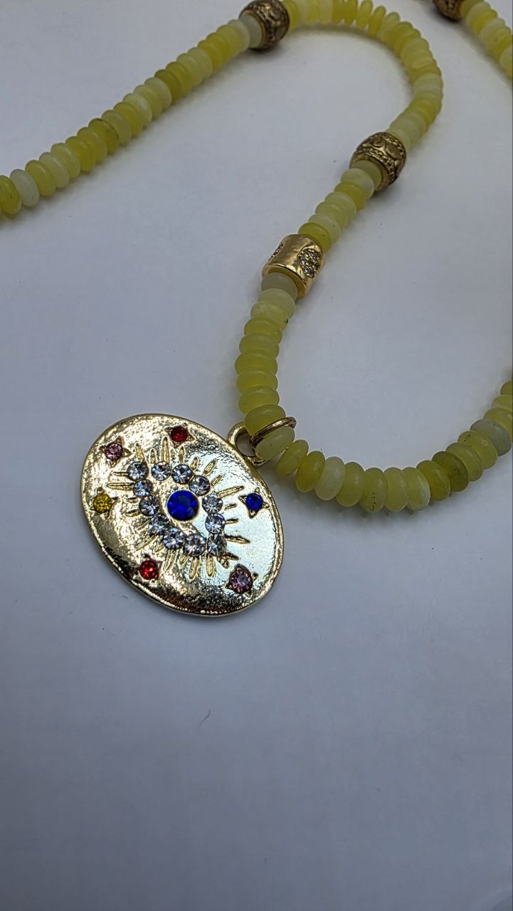Yellow Bead Pendant Necklace