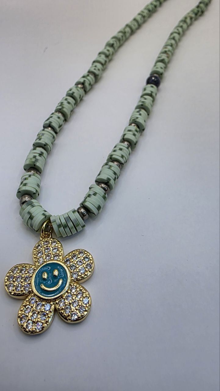 Green Bead Smiley Necklace