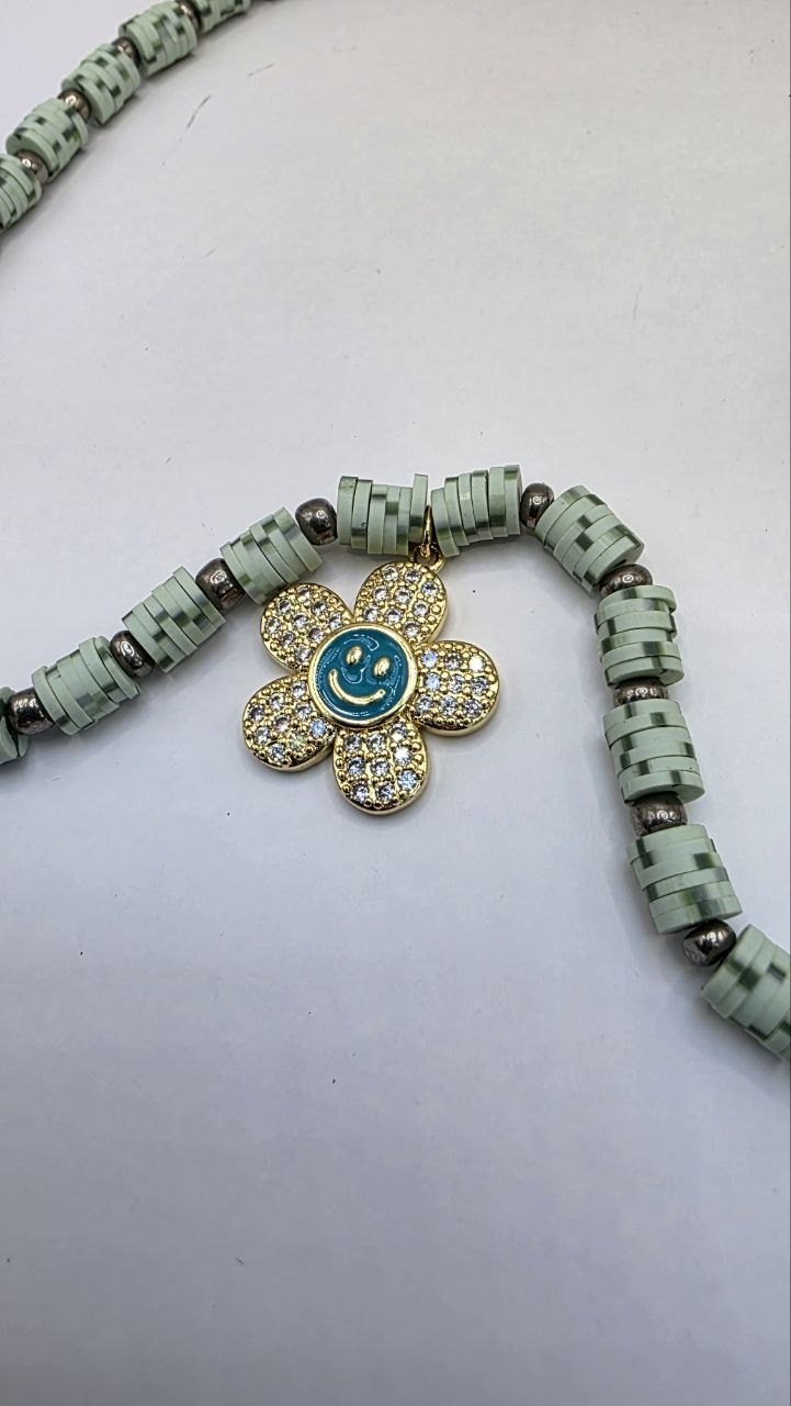 Green Bead Smiley Necklace