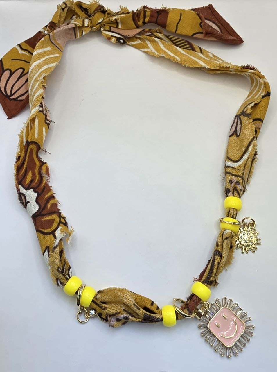 Smiley Sun Fabric Necklace
