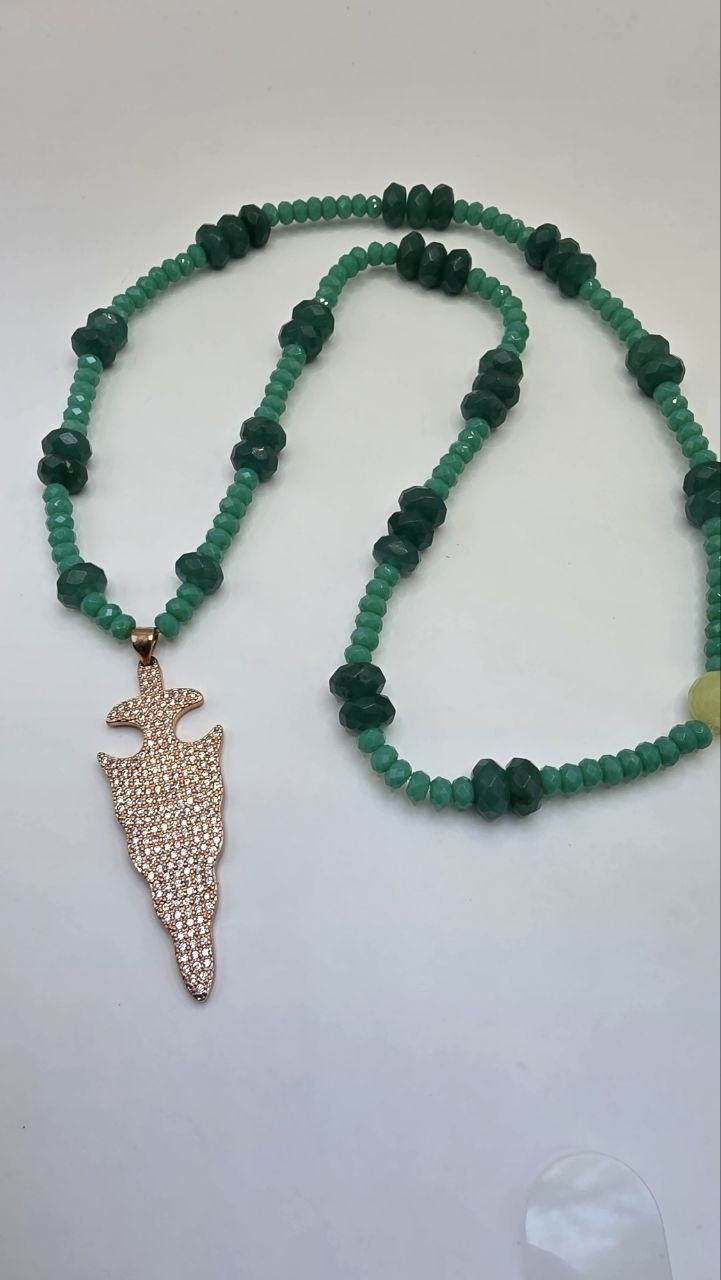Green Bead Arrowhead Necklace