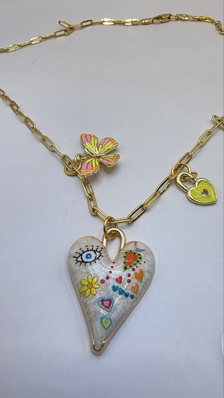 Enamel Paperclip Charm Necklace