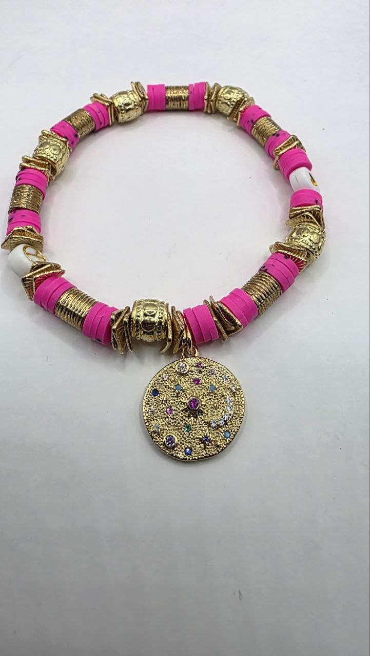 Pink Rubber Disc Bracelet